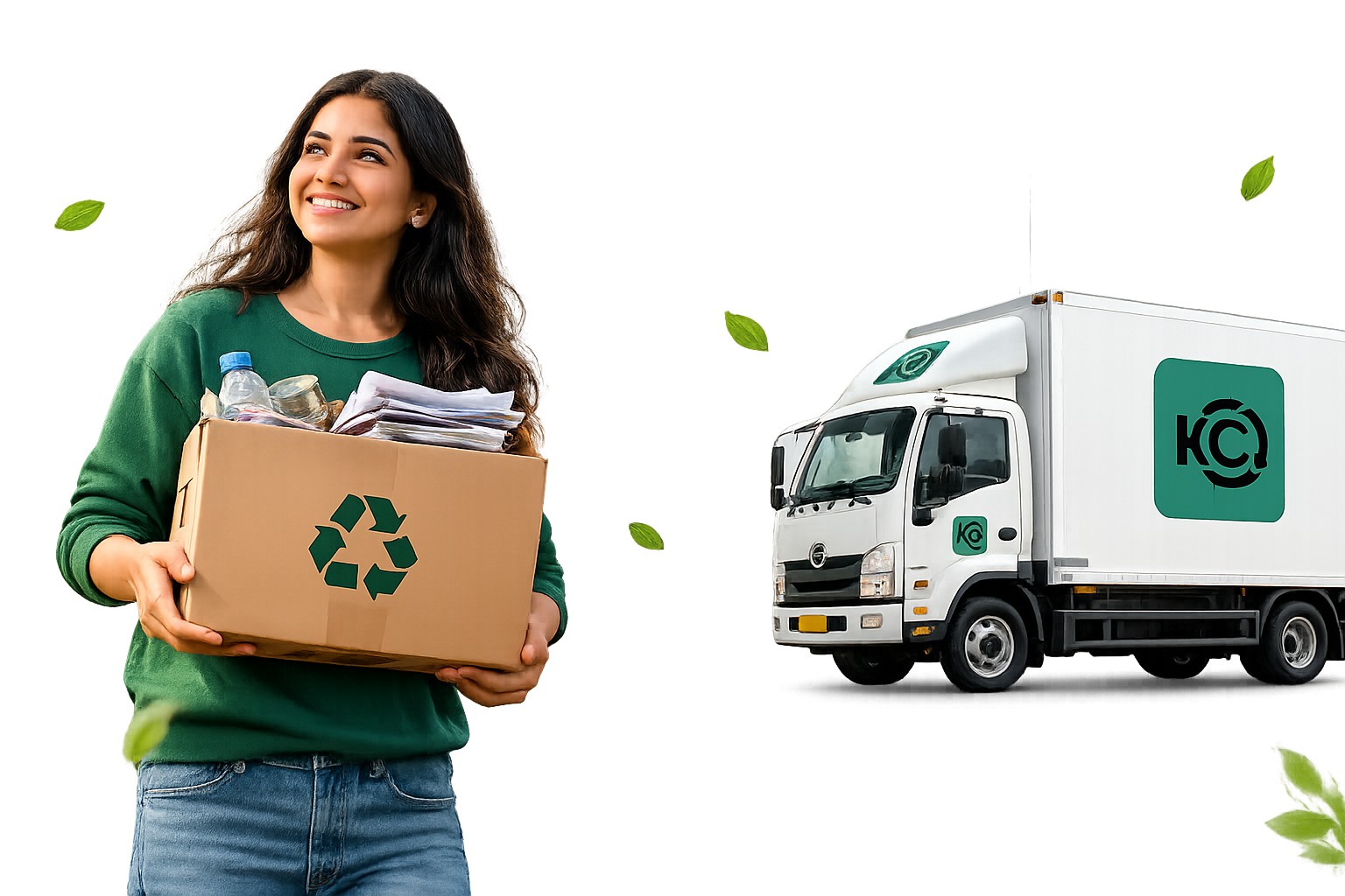 Woman holding a box of recyclable scrap
